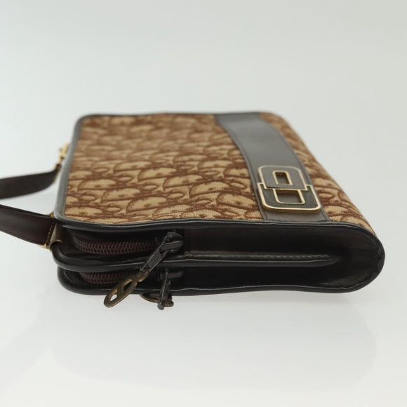 Christian Dior Trotter Canvas Shoulder Bag Brown Gold Auth ep10263