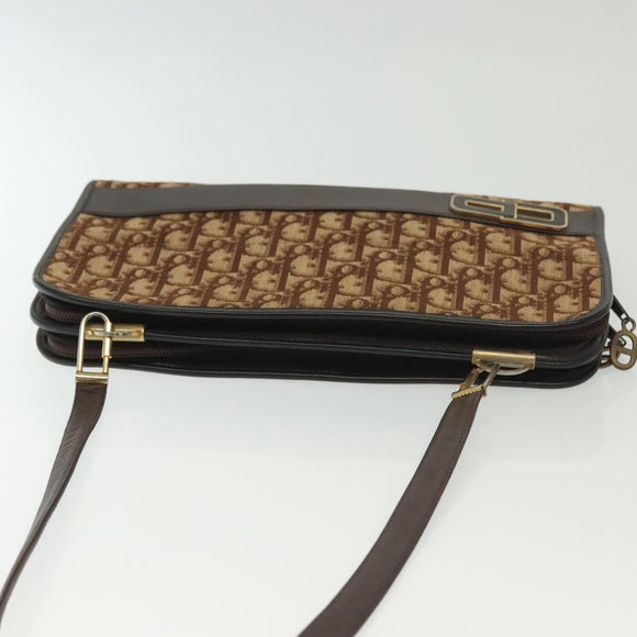 Christian Dior Trotter Canvas Shoulder Bag Brown Gold Auth ep10263