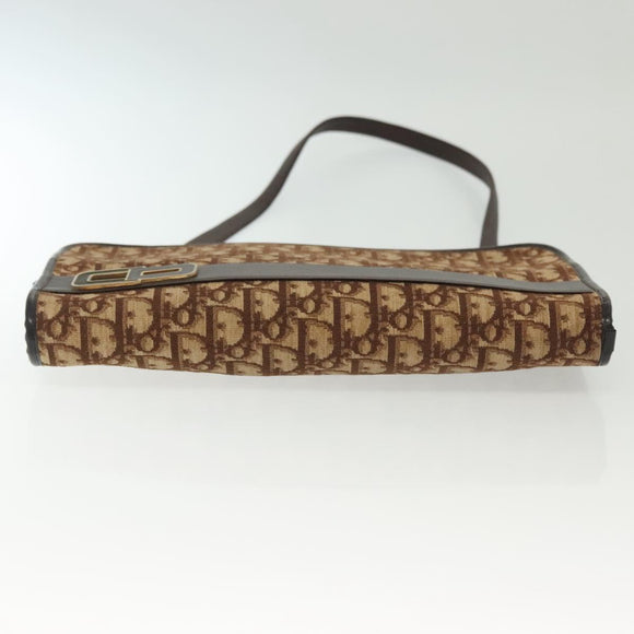 Christian Dior Trotter Canvas Shoulder Bag Brown Gold Auth ep10263