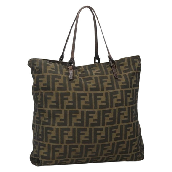 FENDI Zucca Canvas Tote Bag Black Brown Auth ep10285