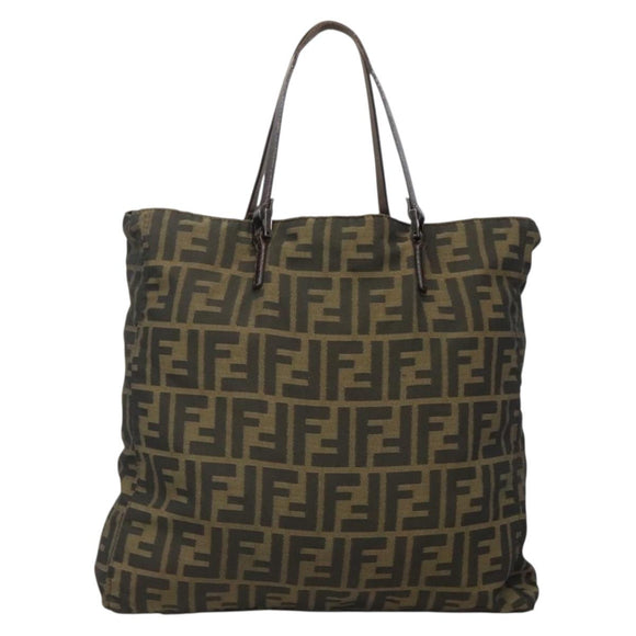 FENDI Zucca Canvas Tote Bag Black Brown Auth ep10285