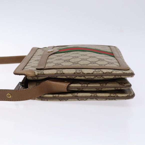 GUCCI GG Supreme Web Sherry Line Shoulder Bag PVC Beige Gold Red Auth ep10287