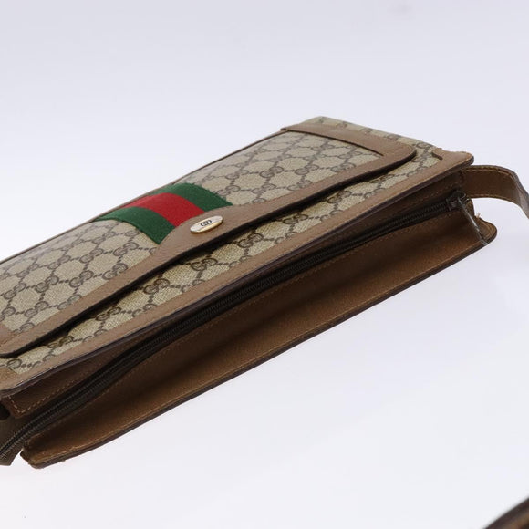 GUCCI GG Supreme Web Sherry Line Shoulder Bag PVC Beige Gold Red Auth ep10287