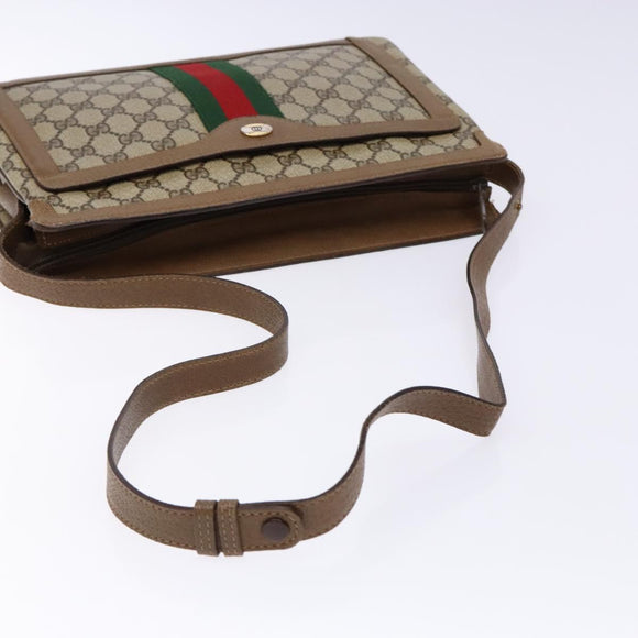 GUCCI GG Supreme Web Sherry Line Shoulder Bag PVC Beige Gold Red Auth ep10287