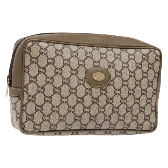 GUCCI GG Plus Supreme Clutch Bag PVC Beige Auth ep10321