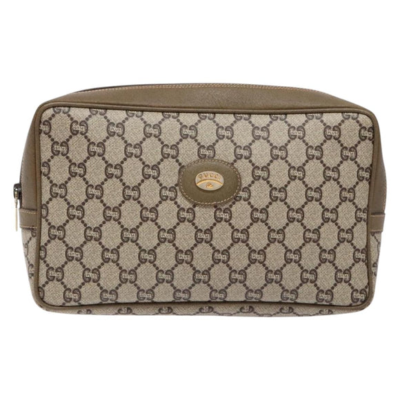 GUCCI GG Plus Supreme Clutch Bag PVC Beige Auth ep10321