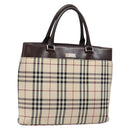 BURBERRY Nova Check Tote Bag Canvas Beige Silver Auth ep10325-1