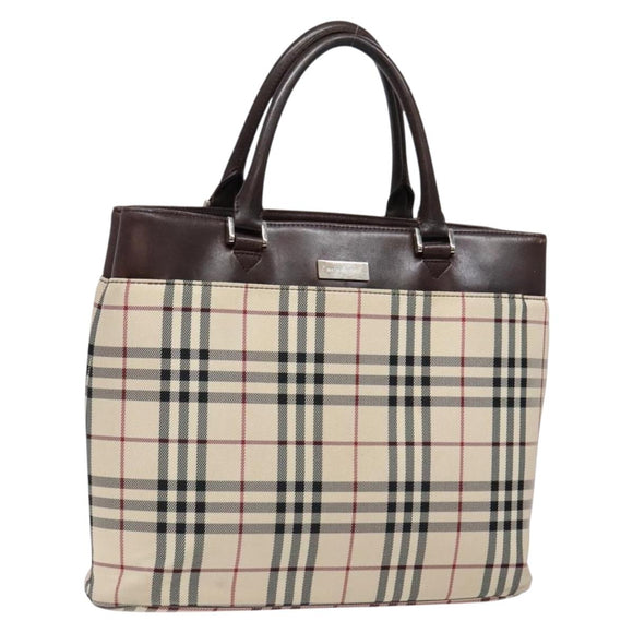 BURBERRY Nova Check Tote Bag Canvas Beige Silver Auth ep10325