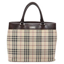 BURBERRY Nova Check Tote Bag Canvas Beige Silver Auth ep10325-2