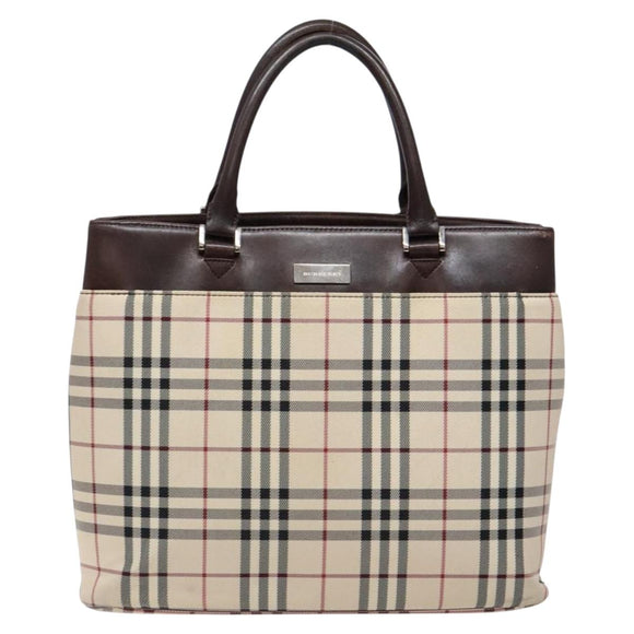 BURBERRY Nova Check Tote Bag Canvas Beige Silver Auth ep10325