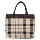 BURBERRY Nova Check Tote Bag Canvas Beige Silver Auth ep10325-3
