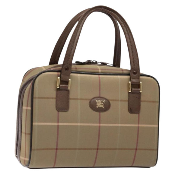 Burberrys Nova Check Hand Bag Canvas Beige Gold Auth ep10345