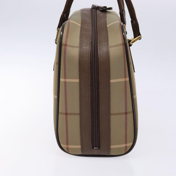 Burberrys Nova Check Hand Bag Canvas Beige Gold Auth ep10345