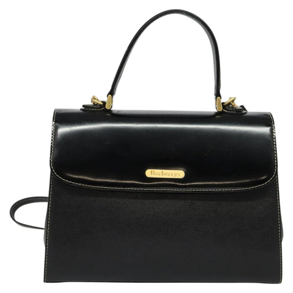Burberrys Hand Bag Leather 2way Black Gold Auth ep10348
