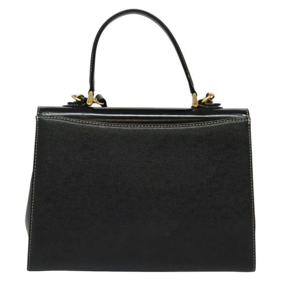 Burberrys Hand Bag Leather 2way Black Gold Auth ep10348