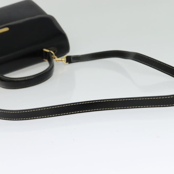 Burberrys Hand Bag Leather 2way Black Gold Auth ep10348