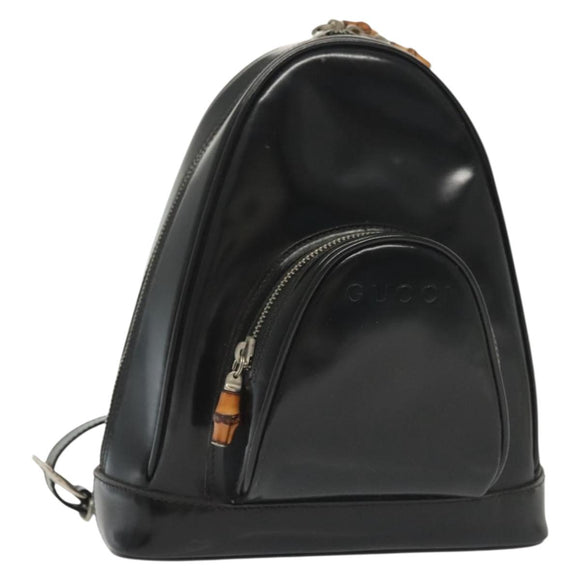 GUCCI Bamboo Body Bag Patent leather Black Silver 003 3444 0127 Auth ep10361