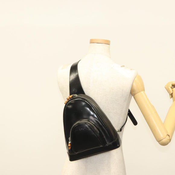 GUCCI Bamboo Body Bag Patent leather Black Silver 003 3444 0127 Auth ep10361