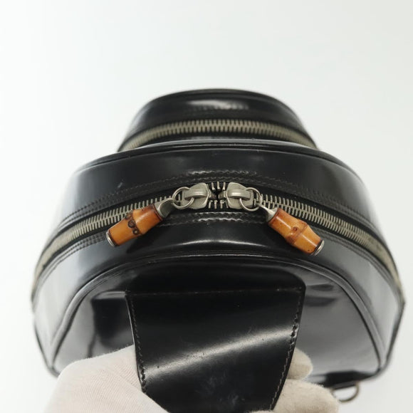 GUCCI Bamboo Body Bag Patent leather Black Silver 003 3444 0127 Auth ep10361