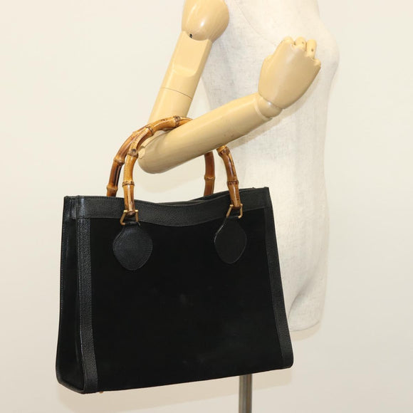 GUCCI Bamboo Hand Bag Suede Black Gold 002 1186 0260 Auth ep10379