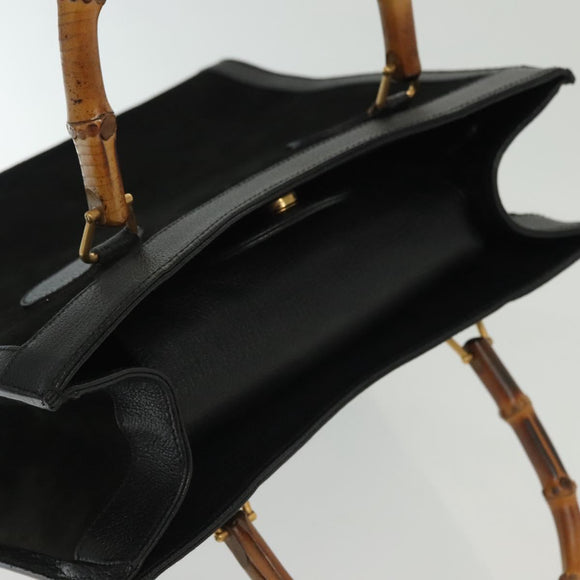 GUCCI Bamboo Hand Bag Suede Black Gold 002 1186 0260 Auth ep10379