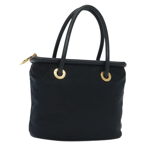 CELINE Hand Bag Nylon Navy Gold Auth ep10381