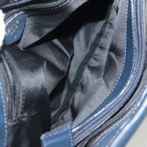 CELINE Hand Bag Nylon Navy Gold Auth ep10381