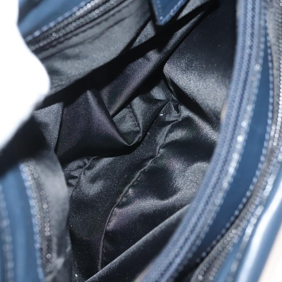 CELINE Hand Bag Nylon Navy Gold Auth ep10381