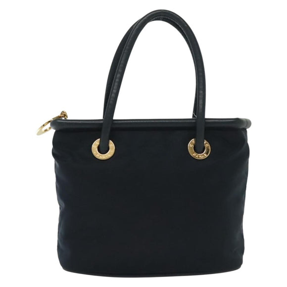 CELINE Hand Bag Nylon Navy Gold Auth ep10381