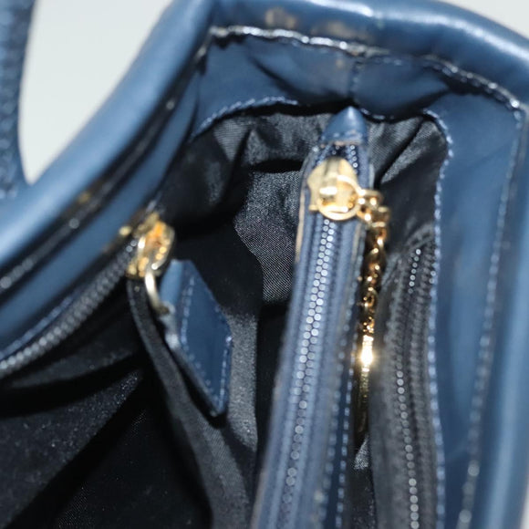 CELINE Hand Bag Nylon Navy Gold Auth ep10381