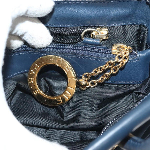 CELINE Hand Bag Nylon Navy Gold Auth ep10381