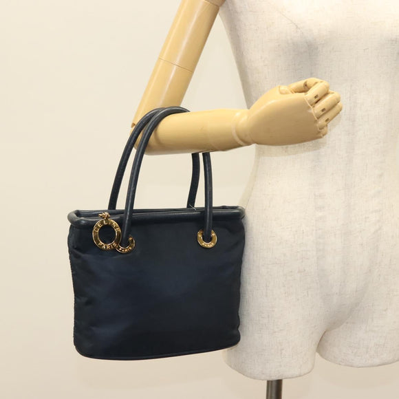 CELINE Hand Bag Nylon Navy Gold Auth ep10381