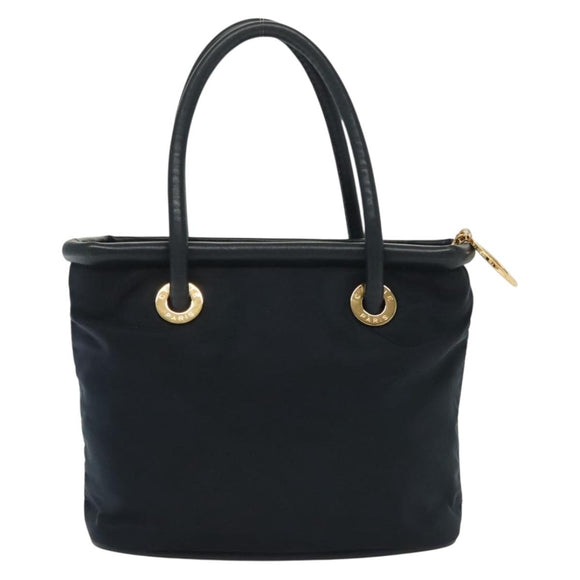 CELINE Hand Bag Nylon Navy Gold Auth ep10381