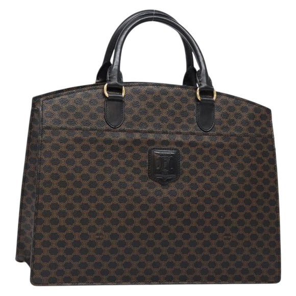 CELINE Macadam Canvas Hand Bag PVC Leather Black Gold Auth ep10383