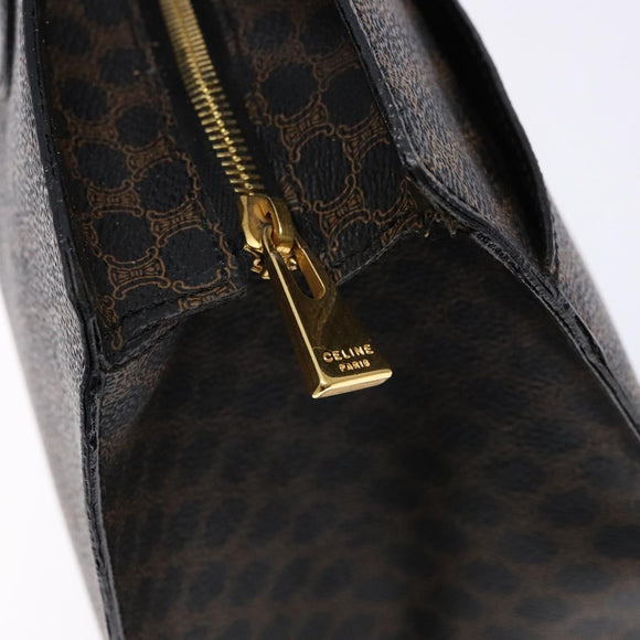 CELINE Macadam Canvas Hand Bag PVC Leather Black Gold Auth ep10383