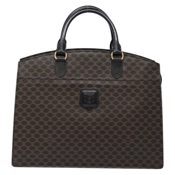 CELINE Macadam Canvas Hand Bag PVC Leather Black Gold Auth ep10383