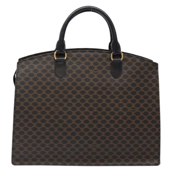 CELINE Macadam Canvas Hand Bag PVC Leather Black Gold Auth ep10383