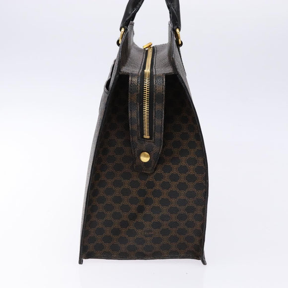 CELINE Macadam Canvas Hand Bag PVC Leather Black Gold Auth ep10383