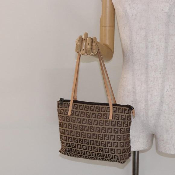 FENDI Zucchino Canvas Hand Bag Beige Auth ep10385