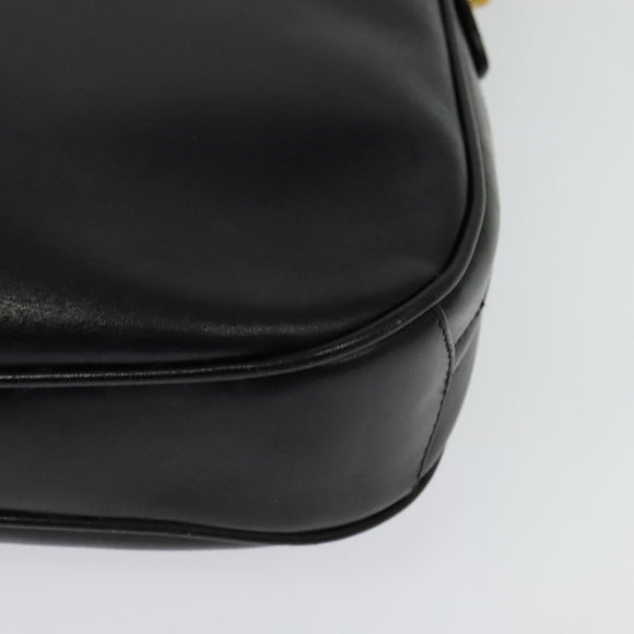 GUCCI Web Sherry Line Shoulder Bag Leather Black Gold 001 406 0552 Auth ep10387