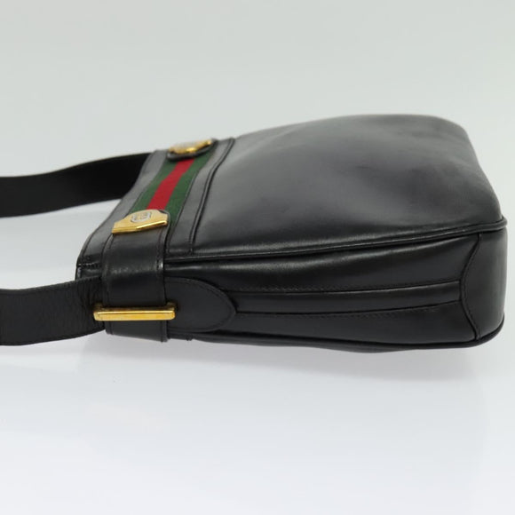 GUCCI Web Sherry Line Shoulder Bag Leather Black Gold 001 406 0552 Auth ep10387