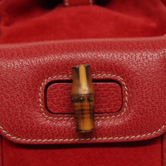 GUCCI Bamboo Backpack Suede Red Gold 003 1705 0030 Auth ep10393