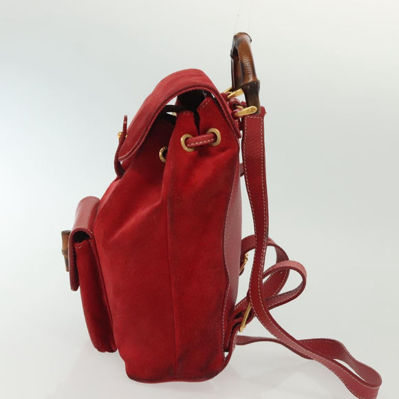 GUCCI Bamboo Backpack Suede Red Gold 003 1705 0030 Auth ep10393