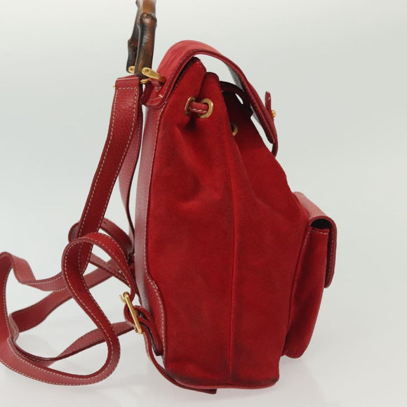 GUCCI Bamboo Backpack Suede Red Gold 003 1705 0030 Auth ep10393