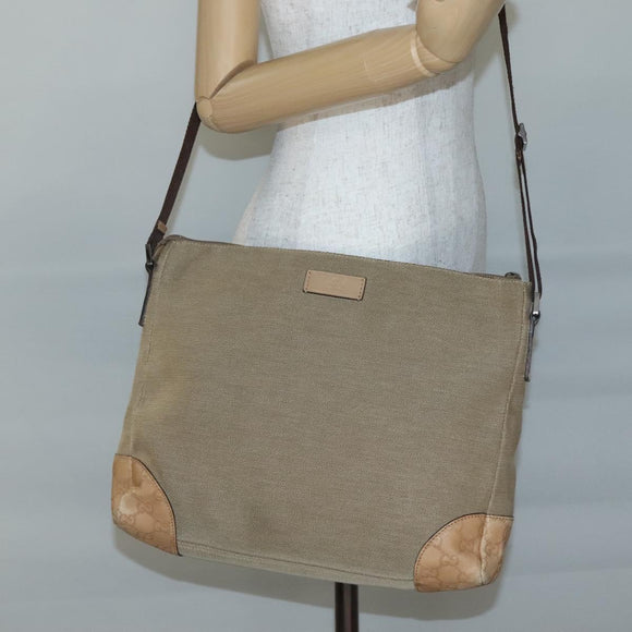 GUCCI Guccissima Shoulder Bag Canvas Beige Silver 257301 Auth ep10403