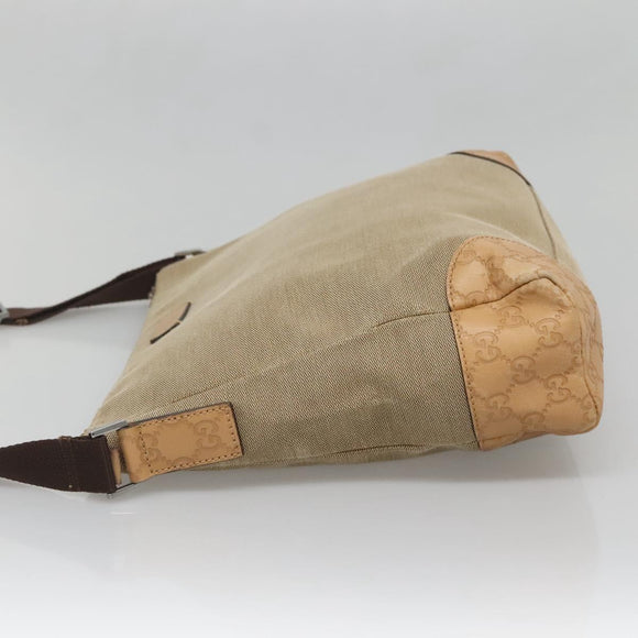 GUCCI Guccissima Shoulder Bag Canvas Beige Silver 257301 Auth ep10403