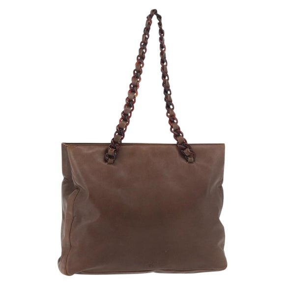 PRADA Chain Tote Bag Leather Brown Auth ep10406