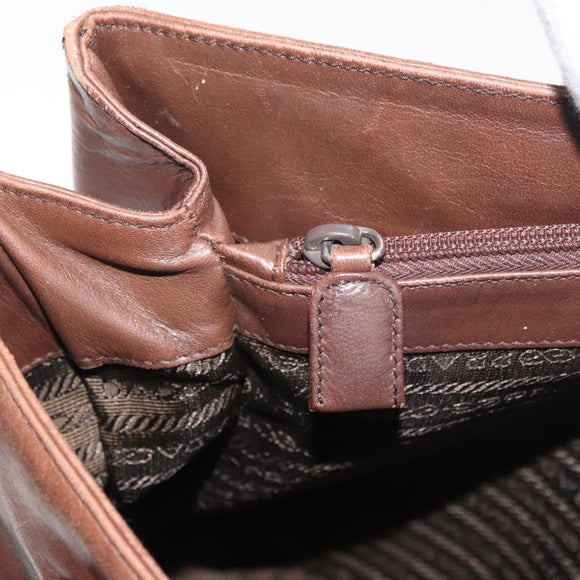 PRADA Chain Tote Bag Leather Brown Auth ep10406