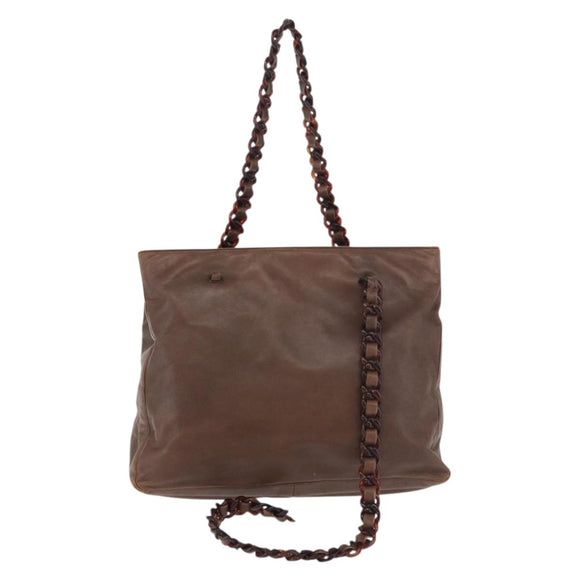 PRADA Chain Tote Bag Leather Brown Auth ep10406