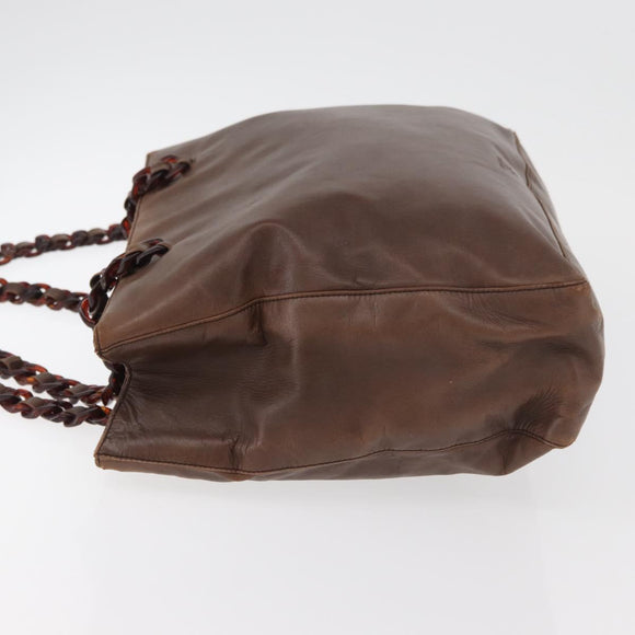 PRADA Chain Tote Bag Leather Brown Auth ep10406